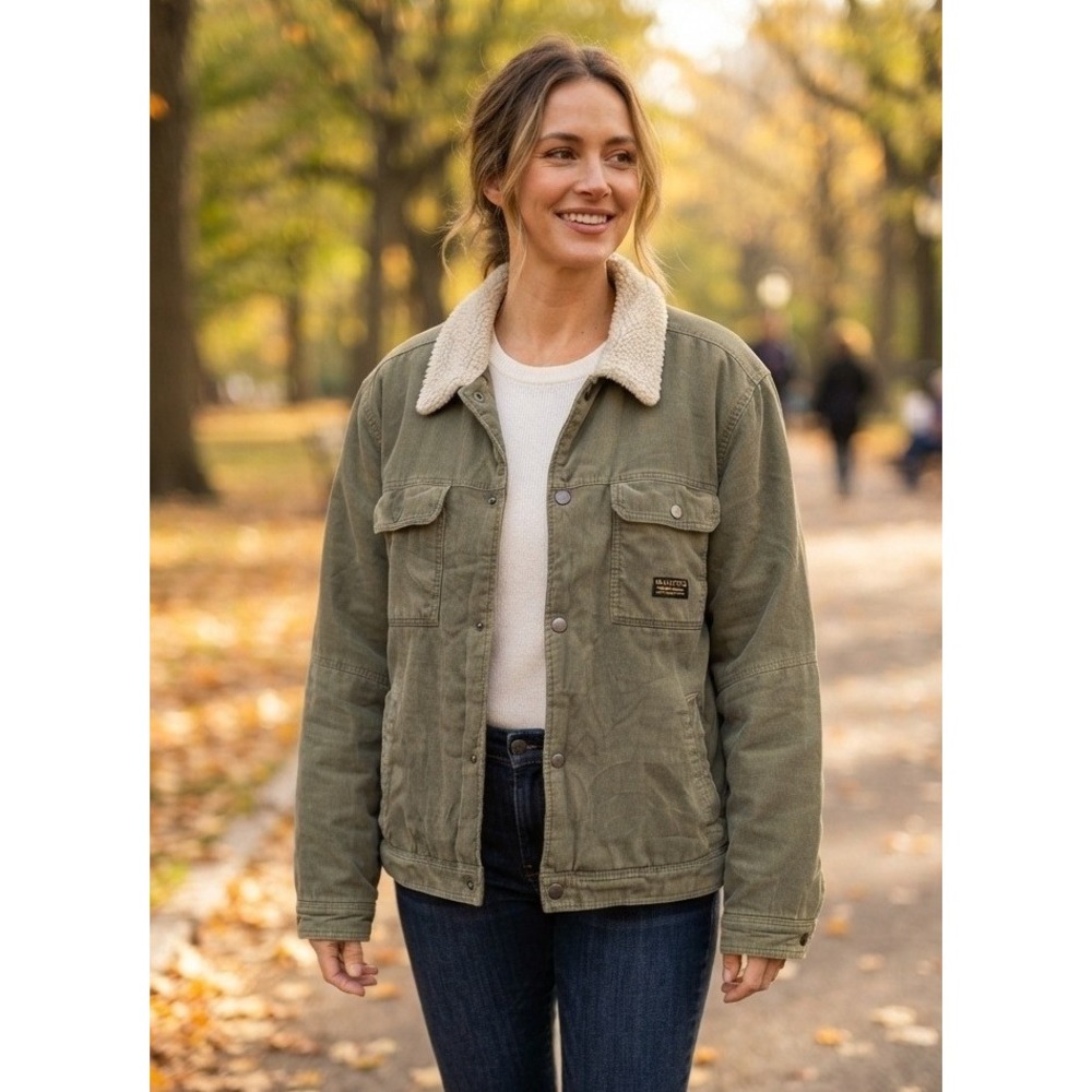 Nautica Corduroy Trucker Jacket Sherpa Collar Women's XL Green Cotton Travel